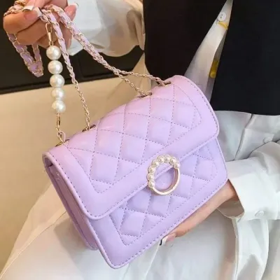 Crossbody Trendy Pearl Long Chain Square Bag